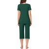 image:imageBestbee Womens Pajama Set 2 Piece Lounge Outfit Sleepwear Set Crew Neck TShirt Capri Pant With Pockets Ladies PjsDark GreenGrey