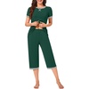 image:imageBestbee Womens Pajama Set 2 Piece Lounge Outfit Sleepwear Set Crew Neck TShirt Capri Pant With Pockets Ladies PjsDark GreenGrey