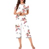 image:imageBestbee Womens Pajama Set 2 Piece Lounge Outfit Sleepwear Set Crew Neck TShirt Capri Pant With Pockets Ladies PjsFloral WhiteGrey