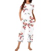 image:imageBestbee Womens Pajama Set 2 Piece Lounge Outfit Sleepwear Set Crew Neck TShirt Capri Pant With Pockets Ladies PjsFloral WhiteGrey
