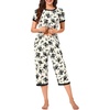 image:imageBestbee Womens Pajama Set 2 Piece Lounge Outfit Sleepwear Set Crew Neck TShirt Capri Pant With Pockets Ladies PjsFlowersnavyBlack