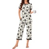 image:imageBestbee Womens Pajama Set 2 Piece Lounge Outfit Sleepwear Set Crew Neck TShirt Capri Pant With Pockets Ladies PjsFlowersnavyBlack