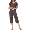 image:imageBestbee Womens Pajama Set 2 Piece Lounge Outfit Sleepwear Set Crew Neck TShirt Capri Pant With Pockets Ladies PjsLittle Fl BlackGrey