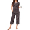 image:imageBestbee Womens Pajama Set 2 Piece Lounge Outfit Sleepwear Set Crew Neck TShirt Capri Pant With Pockets Ladies PjsLittle Fl BlackGrey