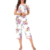 image:imageBestbee Womens Pajama Set 2 Piece Lounge Outfit Sleepwear Set Crew Neck TShirt Capri Pant With Pockets Ladies PjsPink FlowerwhitePink