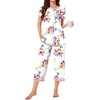 image:imageBestbee Womens Pajama Set 2 Piece Lounge Outfit Sleepwear Set Crew Neck TShirt Capri Pant With Pockets Ladies PjsPink FlowerwhitePink