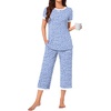 image:imageBestbee Womens Pajama Set 2 Piece Lounge Outfit Sleepwear Set Crew Neck TShirt Capri Pant With Pockets Ladies PjsSpotted BlueWhite