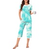 image:imageBestbee Womens Pajama Set 2 Piece Lounge Outfit Sleepwear Set Crew Neck TShirt Capri Pant With Pockets Ladies PjsTiedye Light BlueWhite