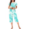 image:imageBestbee Womens Pajama Set 2 Piece Lounge Outfit Sleepwear Set Crew Neck TShirt Capri Pant With Pockets Ladies PjsTiedye Light BlueWhite