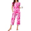 image:imageBestbee Womens Pajama Set 2 Piece Lounge Outfit Sleepwear Set Crew Neck TShirt Capri Pant With Pockets Ladies PjsTiedye Rose RedGrey