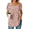 image:imageBestbee Womens Plus Size Tops Dressy Casual Summer Chiffon Blouses Short Sleeve Dress Shirts Business Loose Fit TunicsCrewneck Red Flower White