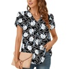 image:imageBestbee Womens Dressy Chiffon Blouses V Neck Tops Tee 2025 Summer Shirts Petal Short Sleeve Casual TShirtsPetal SleeveWhite Lily