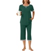 image:imageBestbee Womens Pajama Set 2 Piece Lounge Outfit Sleepwear Set Crew Neck TShirt Capri Pant With Pockets Ladies PjsDark GreenGrey