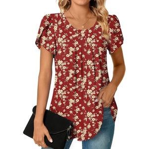 image:imageBestbee Womens Plus Size Tops Dressy Casual Summer Chiffon Blouses Short Sleeve Dress Shirts Business Loose Fit TunicsCrewneck Dark Red Fl