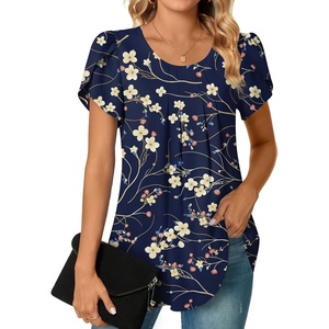 image:imageBestbee Womens Plus Size Tops Dressy Casual Summer Chiffon Blouses Short Sleeve Dress Shirts Business Loose Fit TunicsCrewneck Navy Blue Winter Fl