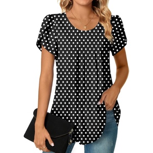 image:imageBestbee Womens Plus Size Tops Dressy Casual Summer Chiffon Blouses Short Sleeve Dress Shirts Business Loose Fit TunicsCrewneck Polka Dots Black
