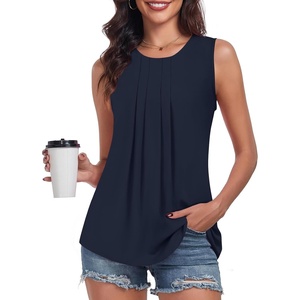 image:imageBestbee Womens Sleeveless Chiffon Blouses Dressy Casual Tank Tops 2026 Summer Crew Neck Tunics Office Cute Work ShirtsDark Blue