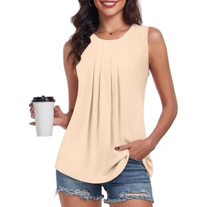 image:imageBestbee Womens Sleeveless Chiffon Blouses Dressy Casual Tank Tops 2026 Summer Crew Neck Tunics Office Cute Work ShirtsKhaki