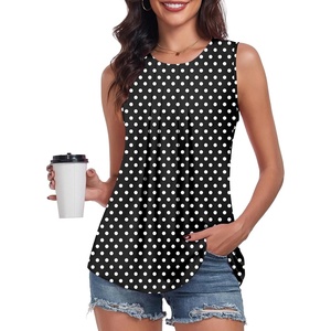 image:imageBestbee Womens Sleeveless Chiffon Blouses Dressy Casual Tank Tops 2026 Summer Crew Neck Tunics Office Cute Work ShirtsPolka Dots Black