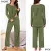 image:imageBestbee Womens Pajama Set 2 Piece Lounge Outfits Sleepwear Fall Long Sleeve Long Pant With Pockets Ladies PjsArmy Green