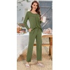 image:imageBestbee Womens Pajama Set 2 Piece Lounge Outfits Sleepwear Fall Long Sleeve Long Pant With Pockets Ladies PjsArmy Green