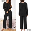 image:imageBestbee Womens Pajama Set 2 Piece Lounge Outfits Sleepwear Fall Long Sleeve Long Pant With Pockets Ladies PjsBlack