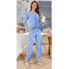 image:imageBestbee Womens Pajama Set 2 Piece Lounge Outfits Sleepwear Fall Long Sleeve Long Pant With Pockets Ladies PjsBluewhite Flower