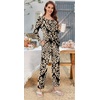 image:imageBestbee Womens Pajama Set 2 Piece Lounge Outfits Sleepwear Fall Long Sleeve Long Pant With Pockets Ladies PjsFloral Khakiblack