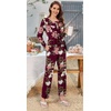 image:imageBestbee Womens Pajama Set 2 Piece Lounge Outfits Sleepwear Fall Long Sleeve Long Pant With Pockets Ladies PjsFloral Wine