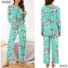 image:imageBestbee Womens Pajama Set 2 Piece Lounge Outfits Sleepwear Fall Long Sleeve Long Pant With Pockets Ladies PjsMint Green