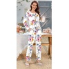 image:imageBestbee Womens Pajama Set 2 Piece Lounge Outfits Sleepwear Fall Long Sleeve Long Pant With Pockets Ladies PjsPink Flowerwhite