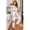 image:imageBestbee Womens Pajama Set 2 Piece Lounge Outfits Sleepwear Fall Long Sleeve Long Pant With Pockets Ladies PjsPink Flowerwhite