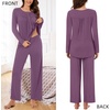 image:imageBestbee Womens Pajama Set 2 Piece Lounge Outfits Sleepwear Fall Long Sleeve Long Pant With Pockets Ladies PjsPurple Red