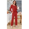 image:imageBestbee Womens Pajama Set 2 Piece Lounge Outfits Sleepwear Fall Long Sleeve Long Pant With Pockets Ladies PjsRed
