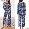 image:imageBestbee Womens Pajama Set 2 Piece Lounge Outfits Sleepwear Fall Long Sleeve Long Pant With Pockets Ladies PjsSmall White Flowersnavy