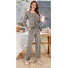 image:imageBestbee Womens Pajama Set 2 Piece Lounge Outfits Sleepwear Fall Long Sleeve Long Pant With Pockets Ladies PjsSpotted Brown