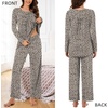 image:imageBestbee Womens Pajama Set 2 Piece Lounge Outfits Sleepwear Fall Long Sleeve Long Pant With Pockets Ladies PjsSpotted Brown