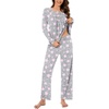 image:imageBestbee Womens Pajama Set 2 Piece Lounge Outfits Sleepwear Fall Long Sleeve Long Pant With Pockets Ladies PjsStar Grey