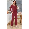 image:imageBestbee Womens Pajama Set 2 Piece Lounge Outfits Sleepwear Fall Long Sleeve Long Pant With Pockets Ladies PjsWine Red