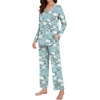 image:imageBestbee Womens Pajama Set 2 Piece Lounge Outfits V Neck Sleepwear Fall Long Sleeve Long Pants With Pockets Ladies PjsBegonia Grayish Blue