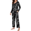 image:imageBestbee Womens Pajama Set 2 Piece Lounge Outfits V Neck Sleepwear Fall Long Sleeve Long Pants With Pockets Ladies PjsBlackwhite Flower