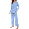 image:imageBestbee Womens Pajama Set 2 Piece Lounge Outfits V Neck Sleepwear Fall Long Sleeve Long Pants With Pockets Ladies PjsBluewhite Flower