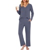 image:imageBestbee Womens Pajama Set 2 Piece Lounge Outfits V Neck Sleepwear Fall Long Sleeve Long Pants With Pockets Ladies PjsDark Grey