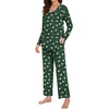 image:imageBestbee Womens Pajama Set 2 Piece Lounge Outfits V Neck Sleepwear Fall Long Sleeve Long Pants With Pockets Ladies PjsFather Christmasgreen