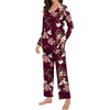 image:imageBestbee Womens Pajama Set 2 Piece Lounge Outfits V Neck Sleepwear Fall Long Sleeve Long Pants With Pockets Ladies PjsFloral Wine