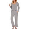 image:imageBestbee Womens Pajama Set 2 Piece Lounge Outfits V Neck Sleepwear Fall Long Sleeve Long Pants With Pockets Ladies PjsLight Grey