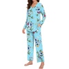 image:imageBestbee Womens Pajama Set 2 Piece Lounge Outfits V Neck Sleepwear Fall Long Sleeve Long Pants With Pockets Ladies PjsMint Blue