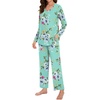 image:imageBestbee Womens Pajama Set 2 Piece Lounge Outfits V Neck Sleepwear Fall Long Sleeve Long Pants With Pockets Ladies PjsMint Green