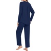 image:imageBestbee Womens Pajama Set 2 Piece Lounge Outfits V Neck Sleepwear Fall Long Sleeve Long Pants With Pockets Ladies PjsNavy Blue