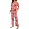 image:imageBestbee Womens Pajama Set 2 Piece Lounge Outfits V Neck Sleepwear Fall Long Sleeve Long Pants With Pockets Ladies PjsPeach Pink